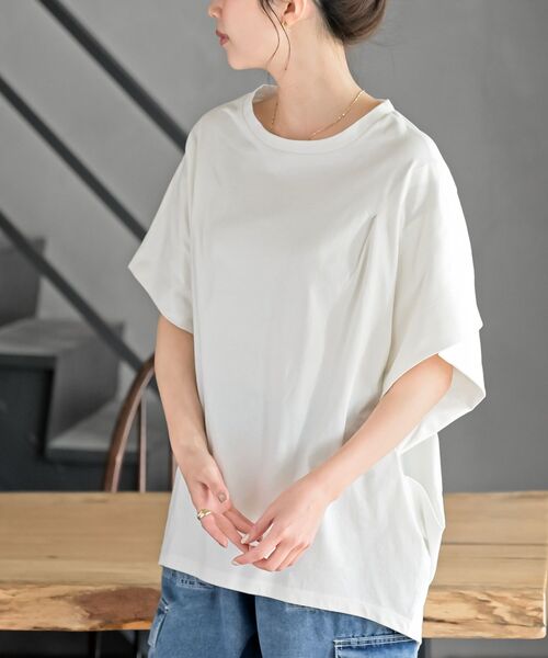 rps(アールピーエス)の「ドルマンカットTee(Tシャツ/カットソー・レディース・チャコールグレー/ブラック/オフホワイト/グレイッシュベージュ/ブルーグリーン/ブルー・M/フリー)」の12枚目の写真