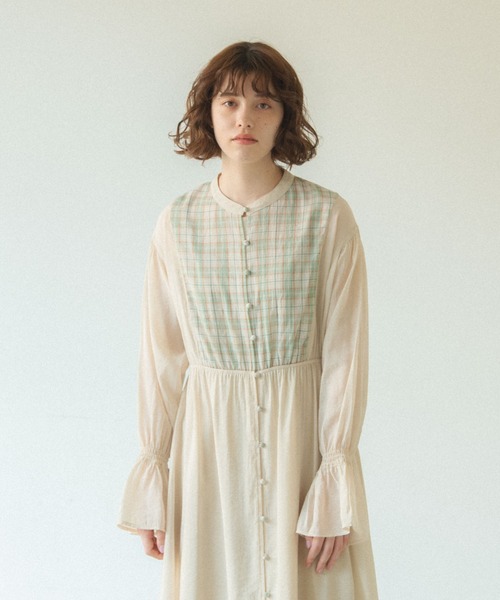idem（イデム）の「check sheer muse onepiece/チェックシアー切替ワンピース（ワンピース・レディース・ネイビー/アイボリー・FREE）」の10枚目の写真