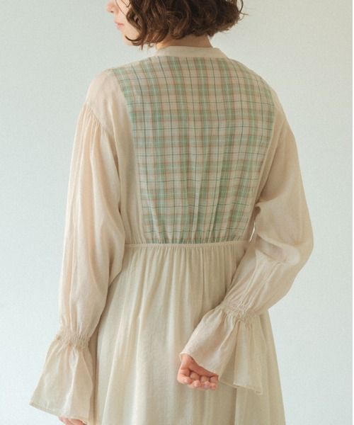idem（イデム）の「check sheer muse onepiece/チェックシアー切替ワンピース（ワンピース・レディース・ネイビー/アイボリー・FREE）」の12枚目の写真
