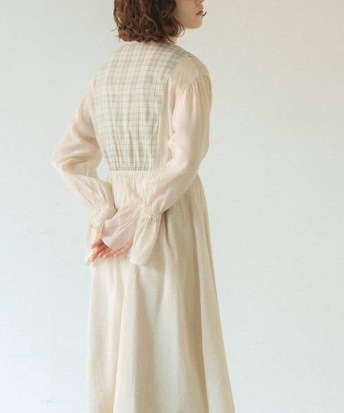 idem（イデム）の「check sheer muse onepiece/チェックシアー切替ワンピース（ワンピース・レディース・ネイビー/アイボリー・FREE）」の13枚目の写真