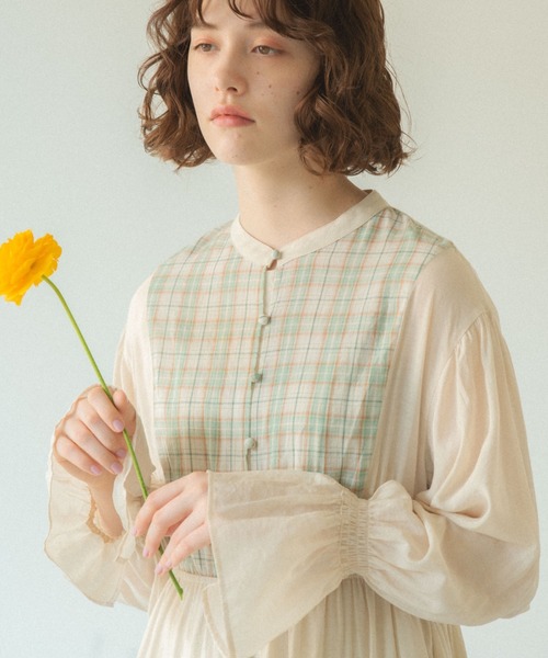 idem（イデム）の「check sheer muse onepiece/チェックシアー切替ワンピース（ワンピース・レディース・ネイビー/アイボリー・FREE）」の18枚目の写真