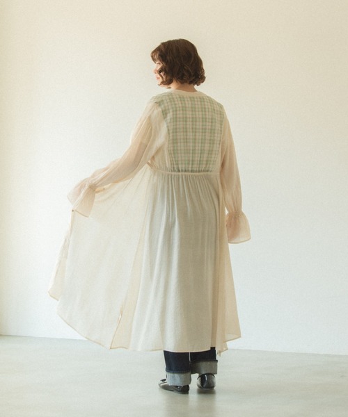 idem（イデム）の「check sheer muse onepiece/チェックシアー切替ワンピース（ワンピース・レディース・ネイビー/アイボリー・FREE）」の17枚目の写真