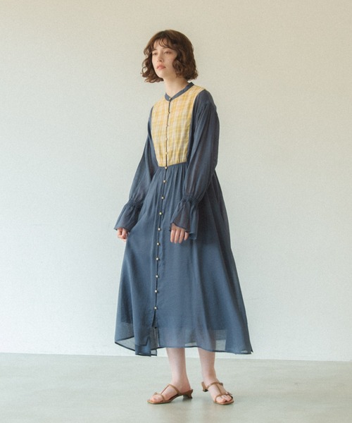 idem（イデム）の「check sheer muse onepiece/チェックシアー切替ワンピース（ワンピース・レディース・ネイビー/アイボリー・FREE）」の22枚目の写真