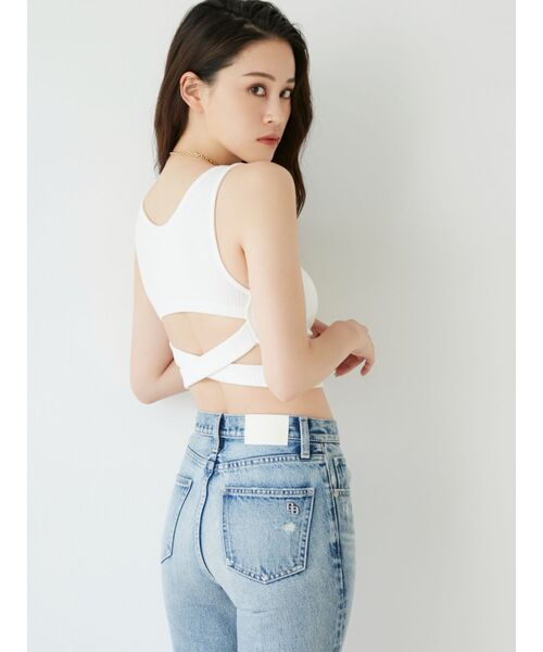 GYDA（ジェイダ）の「テレコBACKクロスOPENビスチェ（タンクトップ・レディース・ブラック/オフホワイト・FREE）」の12枚目の写真