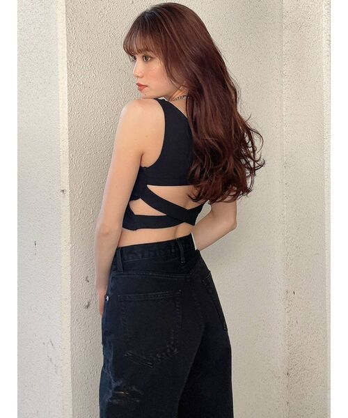 GYDA（ジェイダ）の「テレコBACKクロスOPENビスチェ（タンクトップ・レディース・ブラック/オフホワイト・FREE）」の10枚目の写真