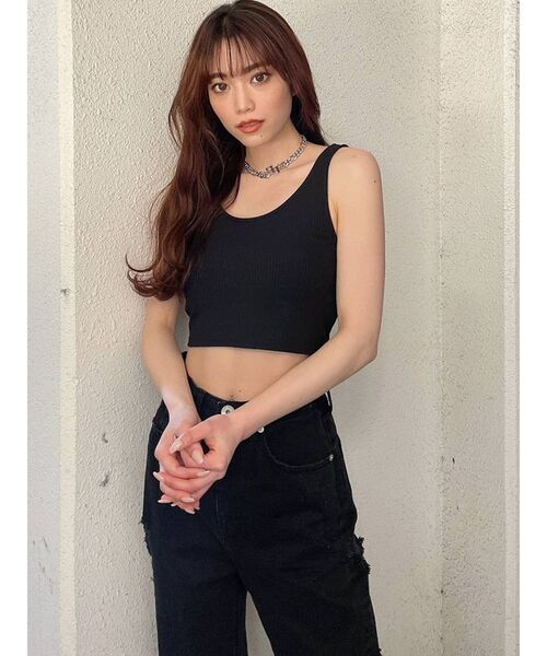 GYDA（ジェイダ）の「テレコBACKクロスOPENビスチェ（タンクトップ・レディース・ブラック/オフホワイト・FREE）」の16枚目の写真
