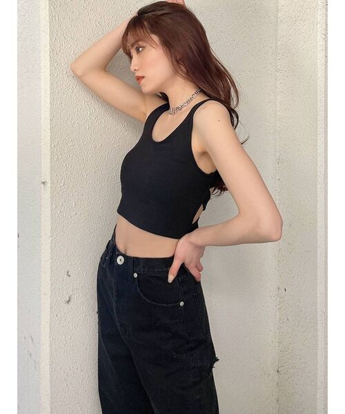 GYDA（ジェイダ）の「テレコBACKクロスOPENビスチェ（タンクトップ・レディース・ブラック/オフホワイト・FREE）」の14枚目の写真