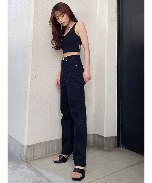 GYDA（ジェイダ）の「テレコBACKクロスOPENビスチェ（タンクトップ・レディース・ブラック/オフホワイト・FREE）」の5枚目の写真