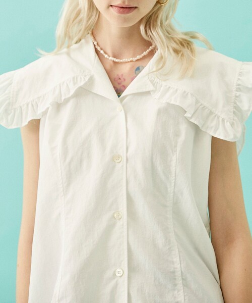 INella(イネラ)の「【INella/イネラ】フリルオープンカラーシャツ(シャツ/ブラウス・レディース・ホワイト/ラベンダー/ブラック・FREE)」の9枚目の写真