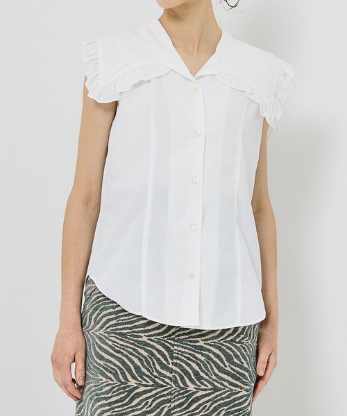 INella(イネラ)の「【INella/イネラ】フリルオープンカラーシャツ(シャツ/ブラウス・レディース・ホワイト/ラベンダー/ブラック・FREE)」の2枚目の写真