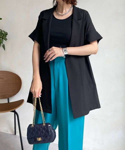 DouDou(ドゥドゥ)の「半袖ジャケット(テーラードジャケット・レディース・オフホワイト/ブラック/ベージュ・FREE)」の9枚目の写真