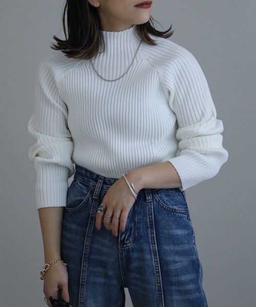 ap retro(アプレトロ)の「シンプルハイネックリブニット(ニット/セーター・レディース・ブラック/ブラウン/オフホワイト/ブルー/グレイッシュベージュ・FREE)」の6枚目の写真