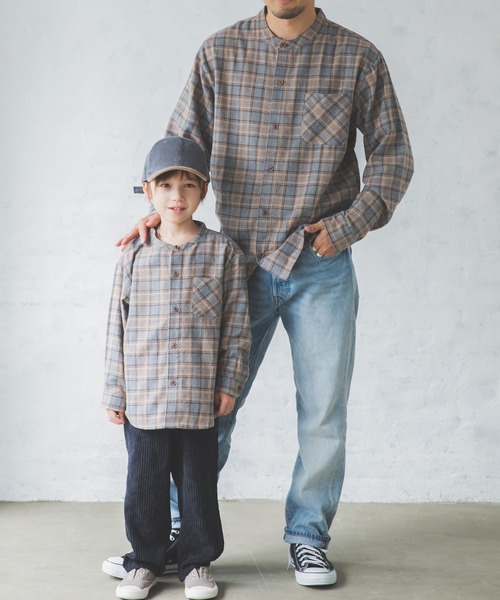 pairmanon（ペアマノン）の「【かぞくおそろい】スタンドカラーポケット付き長袖シャツ（シャツ/ブラウス・キッズ・ブラック系その他2/ベージュ系その他2/ブルー系その他2/ブルー系その他4・110/120/150/140/130/100/90）」の4枚目の写真