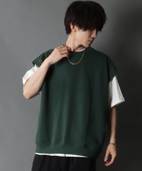 SITRY（シトリー）の「Big silhouette sweat vest×wide T-shirt/ビッグシルエット スウェットベスト×ワイドTシャツ（ベスト・メンズ・ブラック/サックスブルー/グリーン/グレイッシュベージュ・M/L/XL）」の22枚目の写真