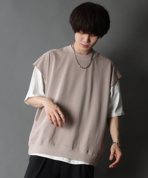 SITRY（シトリー）の「Big silhouette sweat vest×wide T-shirt/ビッグシルエット スウェットベスト×ワイドTシャツ（ベスト・メンズ・ブラック/サックスブルー/グリーン/グレイッシュベージュ・M/L/XL）」の20枚目の写真