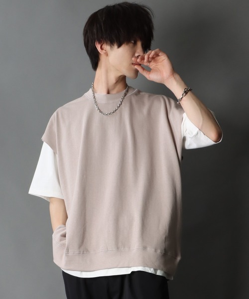 SITRY（シトリー）の「Big silhouette sweat vest×wide T-shirt/ビッグシルエット スウェットベスト×ワイドTシャツ（ベスト・メンズ・ブラック/サックスブルー/グリーン/グレイッシュベージュ・M/L/XL）」の21枚目の写真