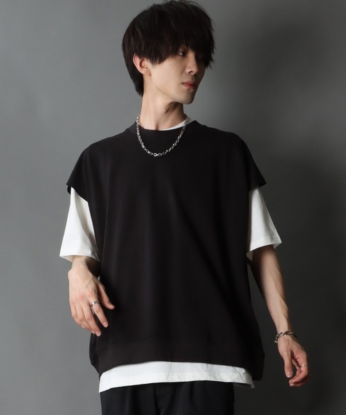 SITRY（シトリー）の「Big silhouette sweat vest×wide T-shirt/ビッグシルエット スウェットベスト×ワイドTシャツ（ベスト・メンズ・ブラック/サックスブルー/グリーン/グレイッシュベージュ・M/L/XL）」の19枚目の写真