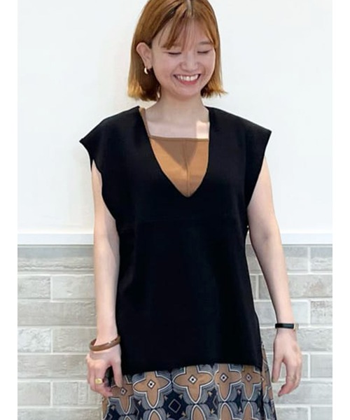 Lugnoncure（ルノンキュール）の「Vネックベスト（ベスト・レディース・カーキ/ベージュ/ブラック・ﾌﾘ-）」の2枚目の写真