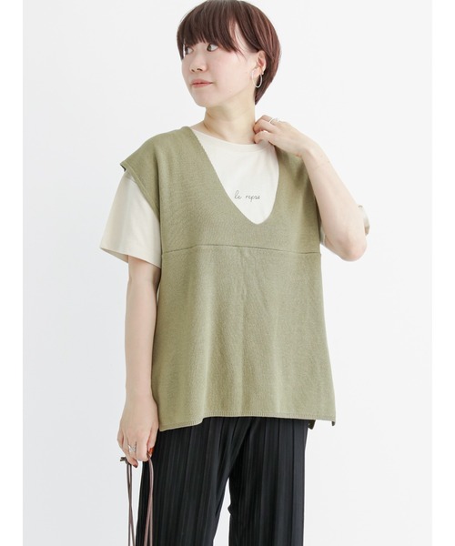 Lugnoncure（ルノンキュール）の「Vネックベスト（ベスト・レディース・カーキ/ベージュ/ブラック・ﾌﾘ-）」の6枚目の写真