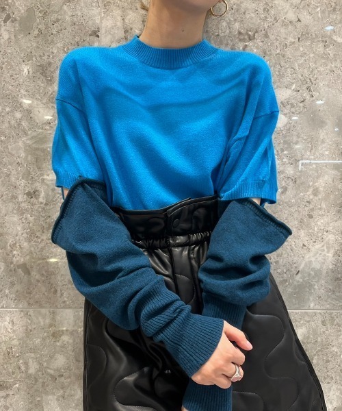 LE CIEL BLEU（ルシェルブルー）の「コントラストカラーニットトップ / Contrust Color Knit Top（ニット/セーター・レディース・ベージュ/グレー/ターコイズブルー・36）」の3枚目の写真