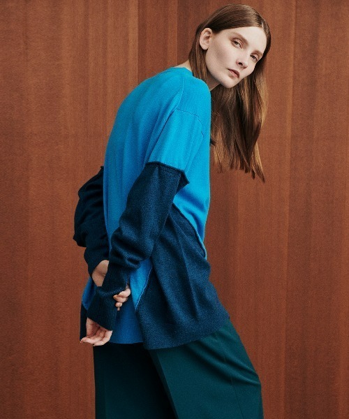 LE CIEL BLEU（ルシェルブルー）の「コントラストカラーニットトップ / Contrust Color Knit Top（ニット/セーター・レディース・ベージュ/グレー/ターコイズブルー・36）」の19枚目の写真