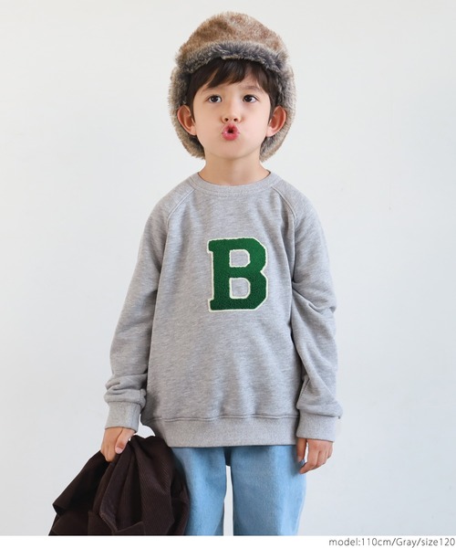 coca（coca）（コカ）の「キッズ 裏毛イニシャルワッペンラグラントレーナー（スウェット・キッズ・ブラウン/グレー・100/110/120/130）」の6枚目の写真