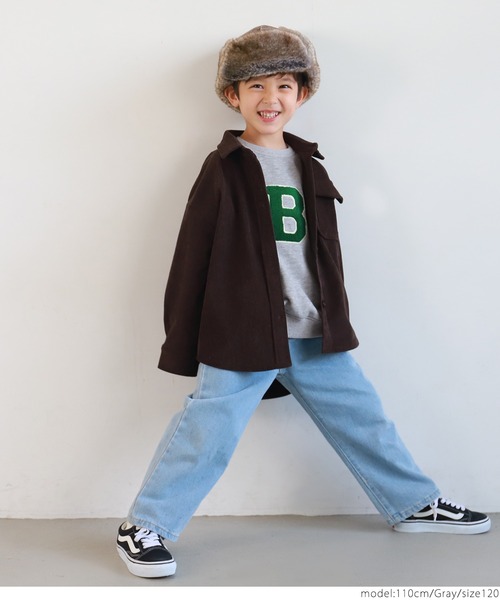 coca（coca）（コカ）の「キッズ 裏毛イニシャルワッペンラグラントレーナー（スウェット・キッズ・ブラウン/グレー・100/110/120/130）」の7枚目の写真