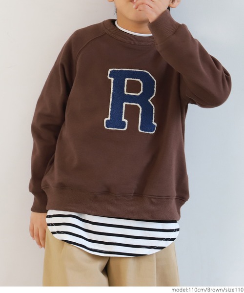 coca（coca）（コカ）の「キッズ 裏毛イニシャルワッペンラグラントレーナー（スウェット・キッズ・ブラウン/グレー・100/110/120/130）」の9枚目の写真