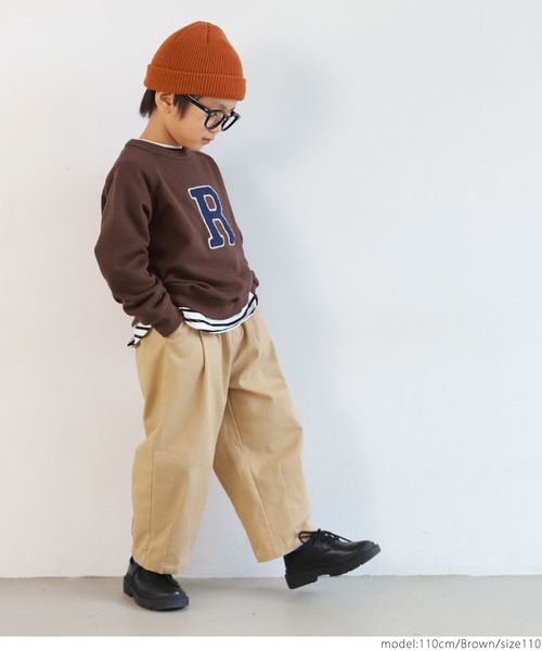 coca（coca）（コカ）の「キッズ 裏毛イニシャルワッペンラグラントレーナー（スウェット・キッズ・ブラウン/グレー・100/110/120/130）」の10枚目の写真