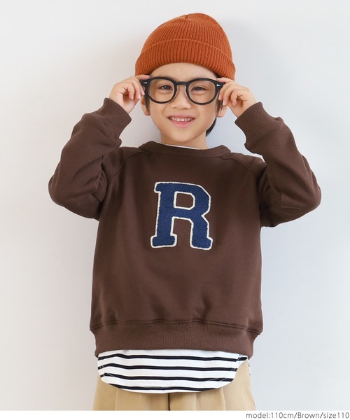 coca（coca）（コカ）の「キッズ 裏毛イニシャルワッペンラグラントレーナー（スウェット・キッズ・ブラウン/グレー・100/110/120/130）」の12枚目の写真