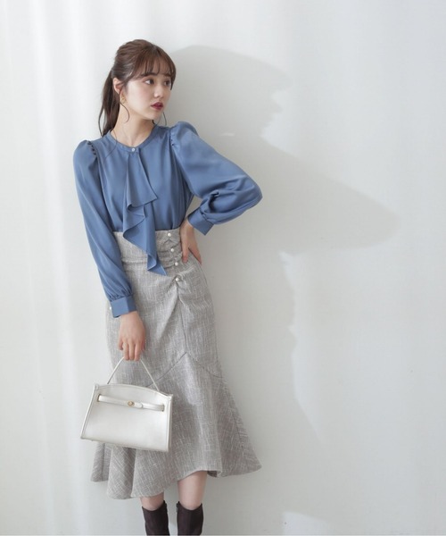 PROPORTION BODY DRESSING(プロポーションボディドレッシング)の「【美人百花11月号タイアップ 休井美郷さん着用商品】アシメギャザーマーメイドスカート / 1212220008(スカート)」|グレー