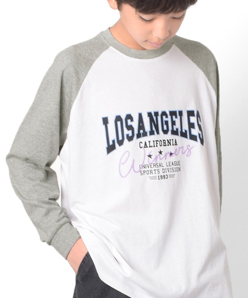 GLAZOS(グラソス)の「ロゴプリントラグランTシャツビッグシルエット(Tシャツ/カットソー・キッズ・ブラック/グレー/ライトグリーン・140cm/150cm/160cm/170cm)」の2枚目の写真