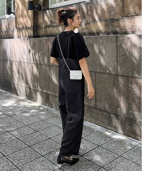 AMELY(エミリー)の「リップル生地キャミサロペット(サロペット/オーバーオール・レディース・ブラック/ブラウン/ネイビー/ホワイト・フリー)」の9枚目の写真