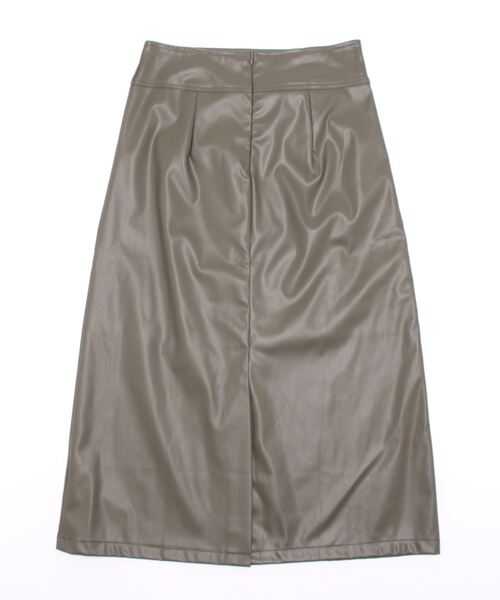 Q（キュー）の「フェイクレザーナロースカート（スカート・レディース・ベージュ/オリーブ・MEDIUM）」の3枚目の写真