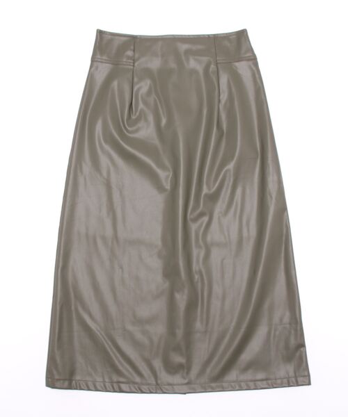 Q（キュー）の「フェイクレザーナロースカート（スカート・レディース・ベージュ/オリーブ・MEDIUM）」の5枚目の写真