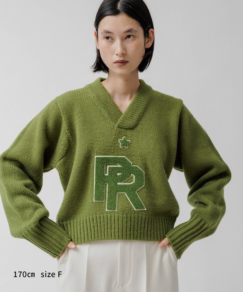 M TO R（ムウトアール）の「［TOPS］CROPPED LETTERED V-NECK KNIT（ニット/セーター・レディース・グリーン系その他/ブラック・FREE）」の15枚目の写真
