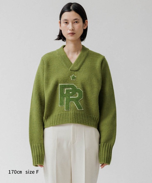 M TO R（ムウトアール）の「［TOPS］CROPPED LETTERED V-NECK KNIT（ニット/セーター・レディース・グリーン系その他/ブラック・FREE）」の19枚目の写真