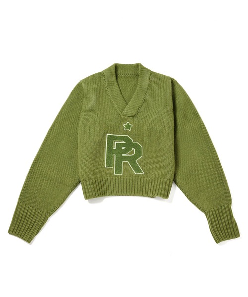 M TO R（ムウトアール）の「［TOPS］CROPPED LETTERED V-NECK KNIT（ニット/セーター・レディース・グリーン系その他/ブラック・FREE）」の7枚目の写真