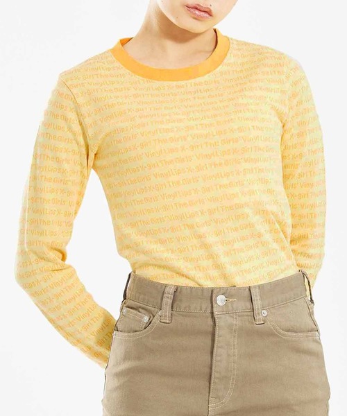 X-girl(エックスガール)の「JACQUARD L/S TOP(Tシャツ/カットソー・レディース・ブラック/ホワイト/イエロー・S/M)」の1枚目の写真