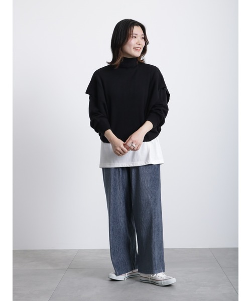 Samansa Mos2 blue（サマンサモスモスブルー）の「ショルダータックニットプルオーバー（ニット/セーター・レディース・ブラック/オフホワイト/グリーン・ﾌﾘ-）」の6枚目の写真