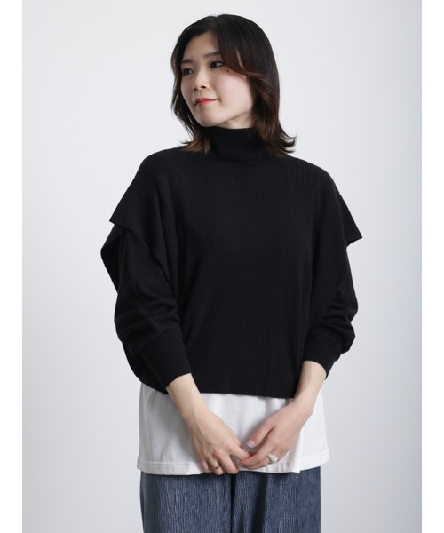 Samansa Mos2 blue（サマンサモスモスブルー）の「ショルダータックニットプルオーバー（ニット/セーター・レディース・ブラック/オフホワイト/グリーン・ﾌﾘ-）」の8枚目の写真