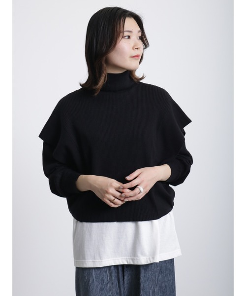 Samansa Mos2 blue（サマンサモスモスブルー）の「ショルダータックニットプルオーバー（ニット/セーター・レディース・ブラック/オフホワイト/グリーン・ﾌﾘ-）」の7枚目の写真