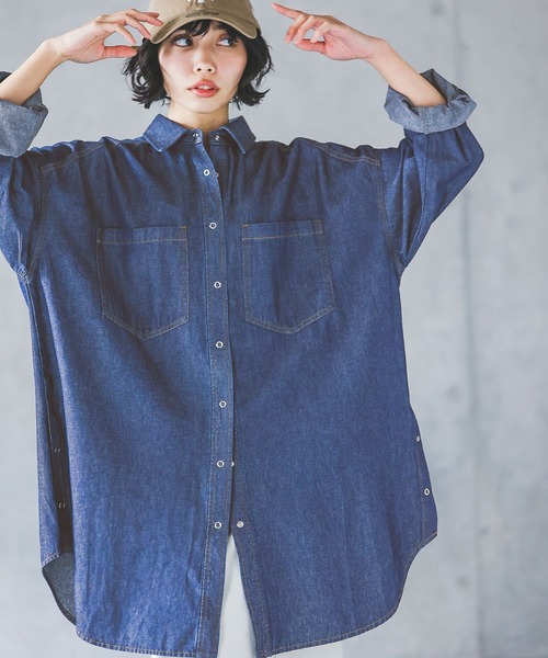 PAGEBOY(ページボーイ)の「デニムスナップルーズシャツ(シャツ/ブラウス・レディース・インディゴブルー/ブルー/ブラック系その他・FREE)」の16枚目の写真