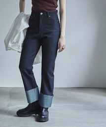 リジットデニムロールアップストレートパンツ
