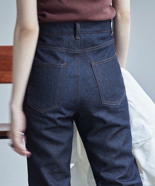 リジットデニムロールアップストレートパンツ（デニムパンツ