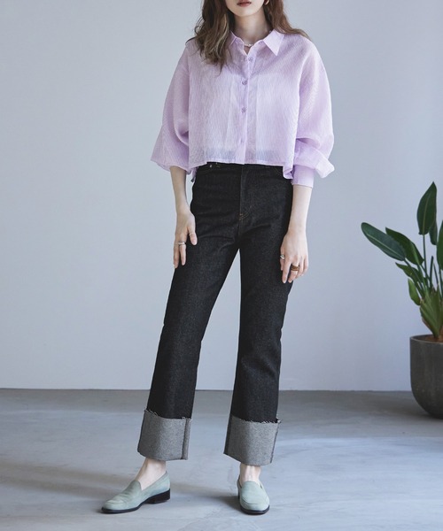 etoll.(エトル)の「リジットデニムロールアップストレートパンツ(デニムパンツ・レディース・ブラック/インディゴブルー・S/M)」の7枚目の写真