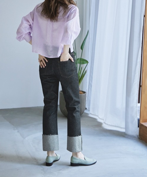 etoll.(エトル)の「リジットデニムロールアップストレートパンツ(デニムパンツ・レディース・ブラック/インディゴブルー・S/M)」の16枚目の写真