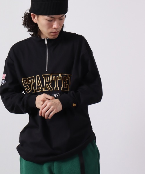 STARTER BLACK LABEL（スターターブラックレーベル）の「STARTER BLACKLABEL 衿配色ハーフZIPスタンドロングスリーブＴシャツ（Tシャツ/カットソー・メンズ・ブラック/グリーン・XL/M/L）」の2枚目の写真