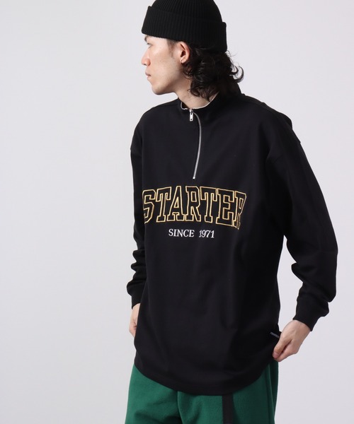 STARTER BLACK LABEL（スターターブラックレーベル）の「STARTER BLACKLABEL 衿配色ハーフZIPスタンドロングスリーブＴシャツ（Tシャツ/カットソー・メンズ・ブラック/グリーン・XL/M/L）」の4枚目の写真
