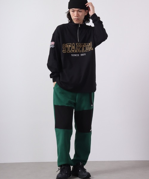 STARTER BLACK LABEL（スターターブラックレーベル）の「STARTER BLACKLABEL 衿配色ハーフZIPスタンドロングスリーブＴシャツ（Tシャツ/カットソー・メンズ・ブラック/グリーン・XL/M/L）」の9枚目の写真